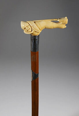 Carved Jester Leg Grip Cane, 19th Century