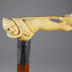 Carved Jester Leg Grip Cane, 19th Century
