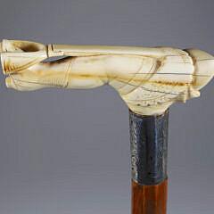 Carved Jester Leg Grip Cane, 19th Century