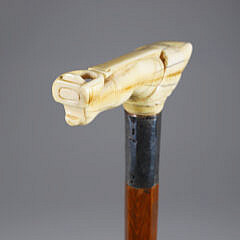 Carved Jester Leg Grip Cane, 19th Century