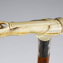 Carved Jester Leg Grip Cane, 19th Century
