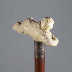 Finely Carved Jester Grip Walking Stick, 19th Century