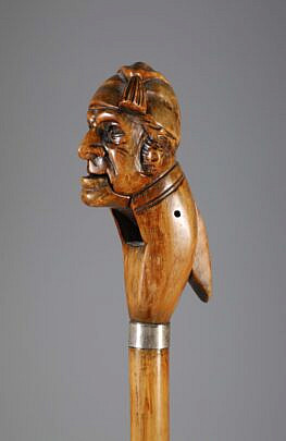 Carved Nutcracker Grip Walking Stick, 19th Century