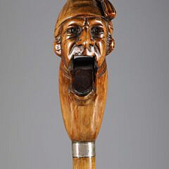 Carved Wood Nutcracker Grip Walking Stick, 19th Century