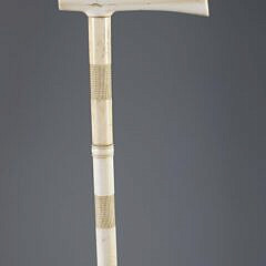 Carved L-Grip Whale Bone Cane, 19th Century