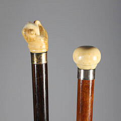 Two Whaler Made Walking Sticks, 19th Century