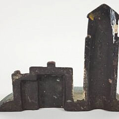 Antique Paint Decorated Lighthouse and Cottage Cast Iron Doorstop