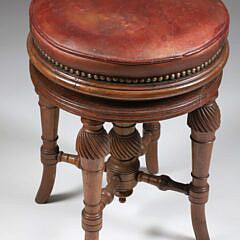Carved Wood Leatherette Seat Piano Stool, circa 1820
