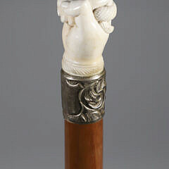 Whaler Made Clenched Fist with Serpent Walking Stick, 19th Century