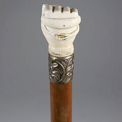 Whaler Made Clenched Fist with Serpent Walking Stick, 19th Century
