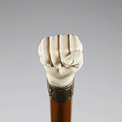 Whaler Made Clenched Fist with Serpent Walking Stick, 19th Century