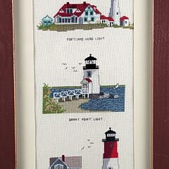 Framed Vintage Brant Point Lighthouse Cross Stitch Embroidery