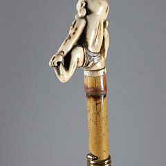 Asian Figural Carved Grip Walking Stick, 19th Century