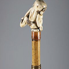 Asian Figural Carved Grip Walking Stick, 19th Century