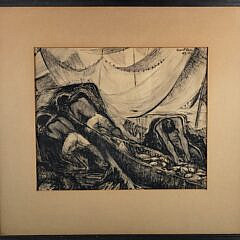 Marguerite Bennett Kassler (American 1893-1956) Mixed Media “Hauling The Catch”