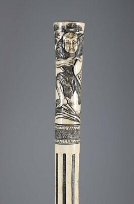 Asian Carved Bone Walking Stick, 19th Century