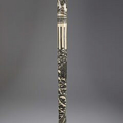 Elaborately Scrimshawed Asian Carved Bone Walking Stick, 19th Century