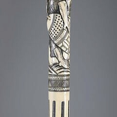 Elaborately Scrimshawed Asian Carved Bone Walking Stick, 19th Century