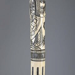Elaborately Scrimshawed Asian Carved Bone Walking Stick, 19th Century