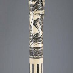 Elaborately Scrimshawed Asian Carved Bone Walking Stick, 19th Century