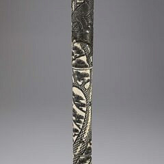 Elaborately Scrimshawed Asian Carved Bone Walking Stick, 19th Century