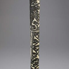 Elaborately Scrimshawed Asian Carved Bone Walking Stick, 19th Century