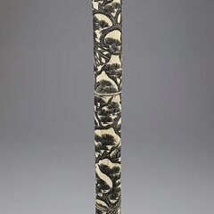 Elaborately Scrimshawed Asian Carved Bone Walking Stick, 19th Century