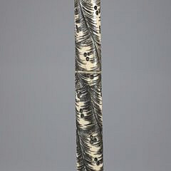 Elaborately Scrimshawed Asian Carved Bone Walking Stick, 19th Century
