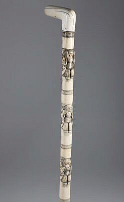Asian Carved Three Monkeys Cane, 19th Century
