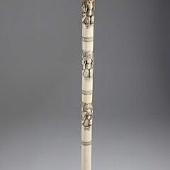 Asian Carved Three Monkeys See, Speak, Hear No Evil Cane, 19th Century