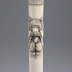 Asian Carved Three Monkeys See, Speak, Hear No Evil Cane, 19th Century