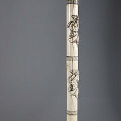 Asian Carved Three Monkeys See, Speak, Hear No Evil Cane, 19th Century