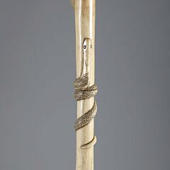 Carved Bone L-Grip Cane with Serpent, 19th Century
