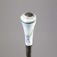 European Enamel and Silver Walking Stick, 19th Century
