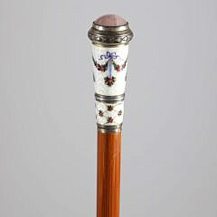 Enamel and Rose Quartz Walking Stick, 19th Century
