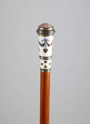 Enamel and Rose Quartz Walking Stick, 19th Century
