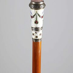 European Enamel, Rose Quartz, and Sterling Silver Walking Stick, 19th Century