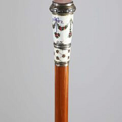 European Enamel, Rose Quartz, and Sterling Silver Walking Stick, 19th Century
