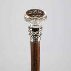 Floral Inlaid Crystal and Silver Walking Stick, 19th Century