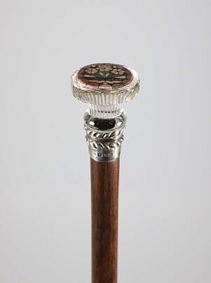 Floral Inlaid Crystal and Silver Walking Stick, 19th Century