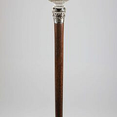 Pietra Dura Floral Inlaid Crystal and Sterling Silver Walking Stick, 19th Century