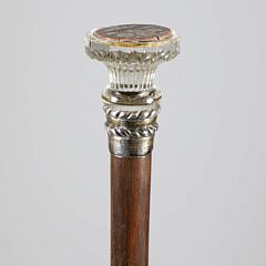 Pietra Dura Floral Inlaid Crystal and Sterling Silver Walking Stick, 19th Century