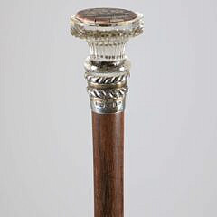 Pietra Dura Floral Inlaid Crystal and Sterling Silver Walking Stick, 19th Century