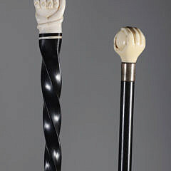 Two Whaler Made Clenched Fist Walking Sticks, 19th Century