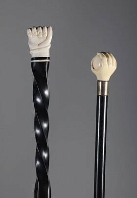 Two Whaler Made Clenched Fist Walking Sticks, 19th Century