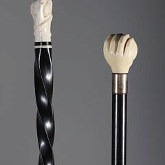 Two Whaler Made Clenched Fist Walking Sticks, 19th Century
