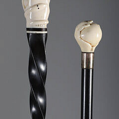 Two Whaler Made Clenched Fist Walking Sticks, 19th Century