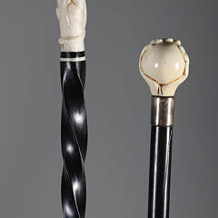Two Whaler Made Clenched Fist Walking Sticks, 19th Century