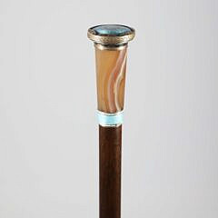 European Art Deco Enamel and Agate Walking Stick