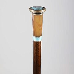 European Art Deco Enamel and Agate Walking Stick